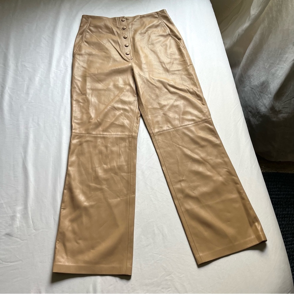 NANUSHKA tan brown pleather pu faux vegan leather straight leg cropped pants